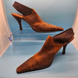 DONALD‎ J PLINER Brown Suede Leather Pointed Toe Slingback Heels Western Look 9N